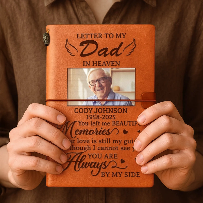 Custom Photo Leather Wrap Journal - Personalized Memorial Sympathy Gifts For Loss Of Mom, Dad - Forever In My Heart