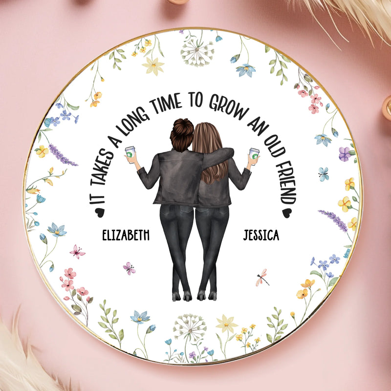 Custom Name Old Friend Gifts for Women - Personalized Full-Print Jewelry Round Dish