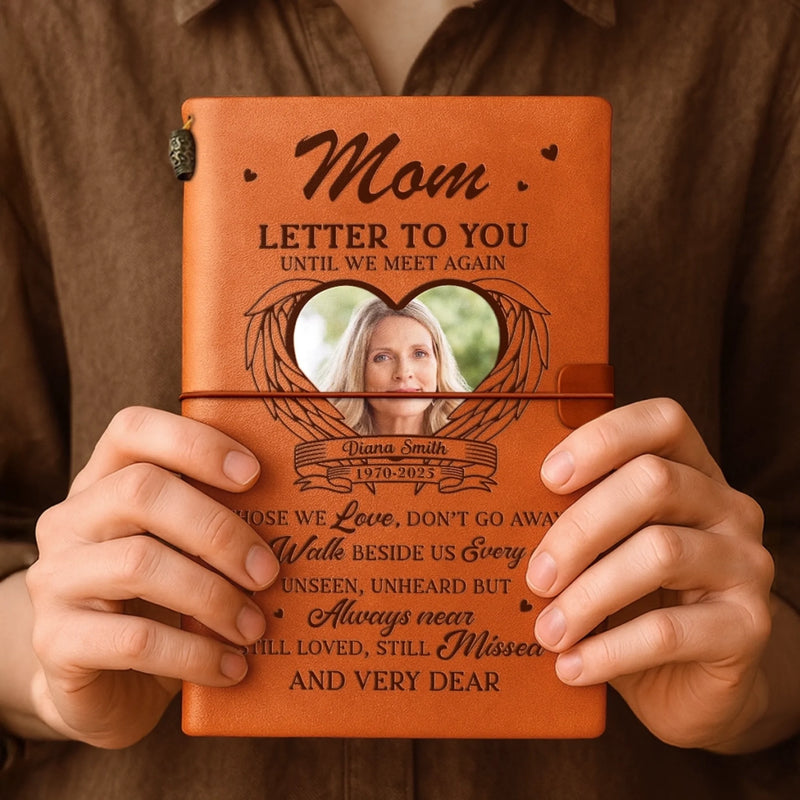 Custom Photo Leather Wrap Journal - Personalized Memorial Sympathy Gifts For Loss Of Mom, Dad - Always Guided By Your Love