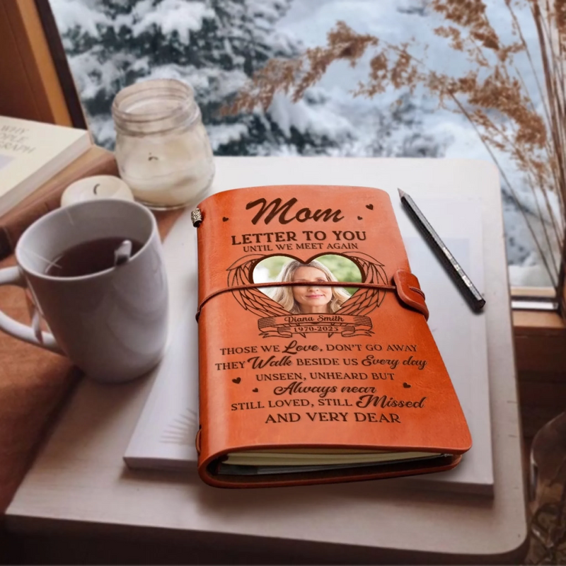 Custom Photo Leather Wrap Journal - Personalized Memorial Sympathy Gifts For Loss Of Mom, Dad - Always Guided By Your Love