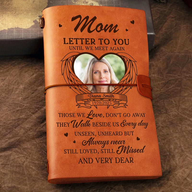Custom Photo Leather Wrap Journal - Personalized Memorial Sympathy Gifts For Loss Of Mom, Dad - Always Guided By Your Love