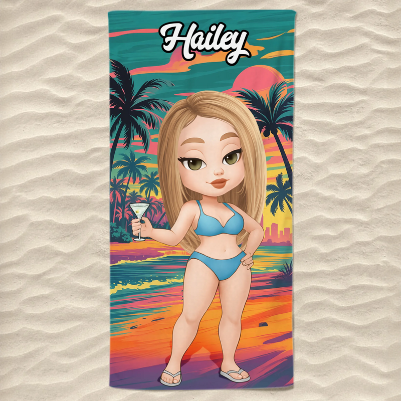 Custom Name Cartoon Beach Gifts for Women - Personalized Beach Towel