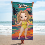 Custom Name Cartoon Beach Gifts for Women - Personalized Beach Towel