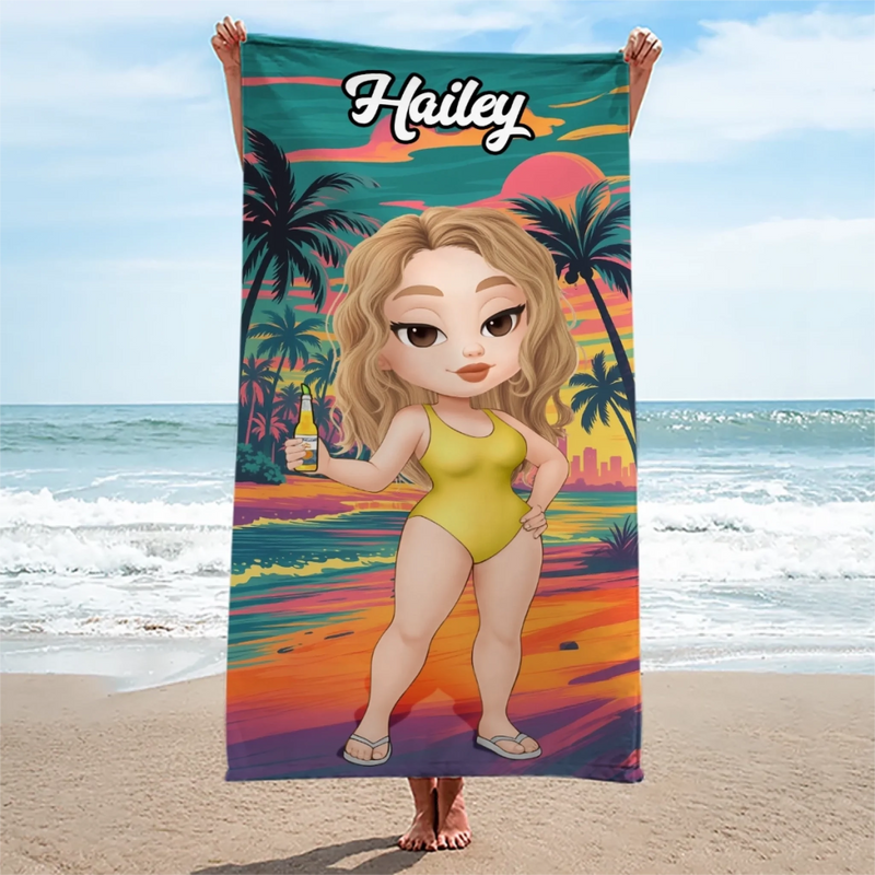 Custom Beach Towel - Personalized Summer Vacation And Travel Gifts For Women, Men - Sandy Toes, Sassy Nose