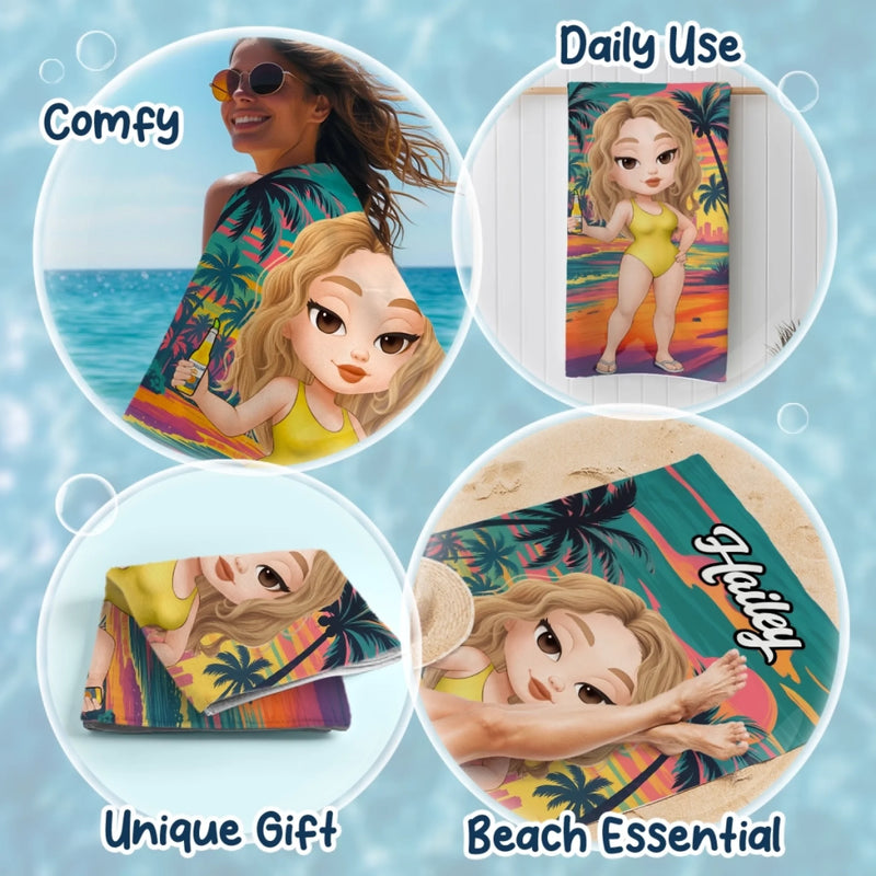 Custom Beach Towel - Personalized Summer Vacation And Travel Gifts For Women, Men - Sandy Toes, Sassy Nose