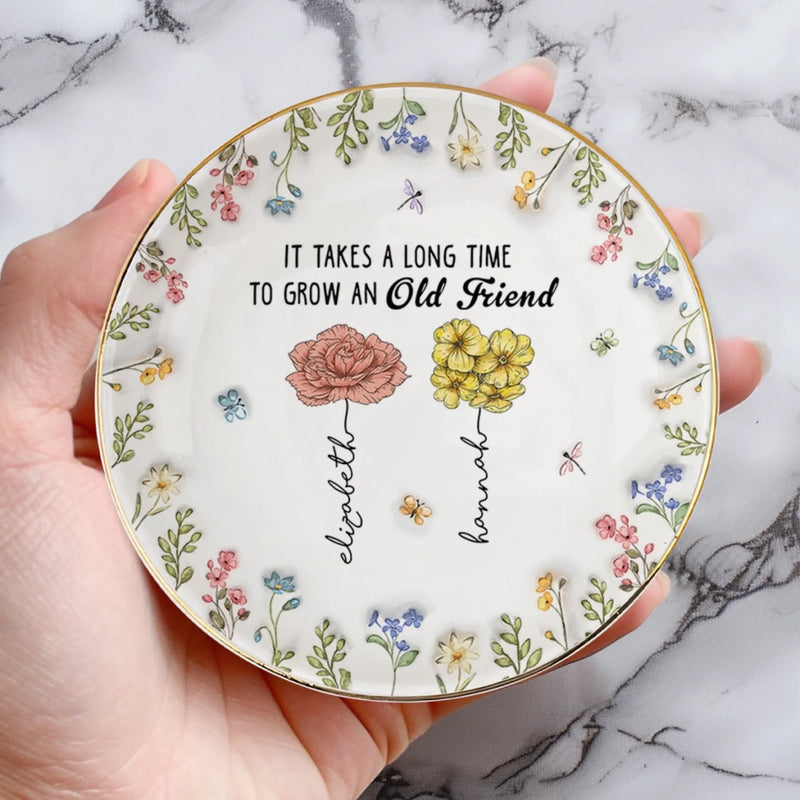 Custom 3D Inflated Effect Printed Full-Print Round Jewelry Dish - Personalized Best Friend Birthday Gifts For Women - Blooms Of A Lasting Bond
