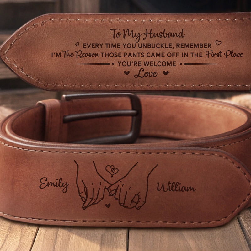 Custom Double-Sided Engraved Leather Belt - Personalized Anniversary Wedding Gifts For Husband And Wife, Him And Her - My Best Adventure
