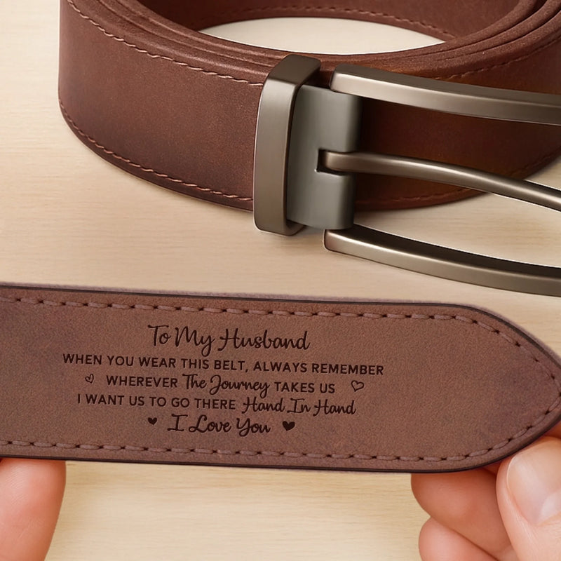 Custom Double-Sided Engraved Leather Belt - Personalized Anniversary Wedding Gifts For Husband And Wife, Him And Her - My Best Adventure