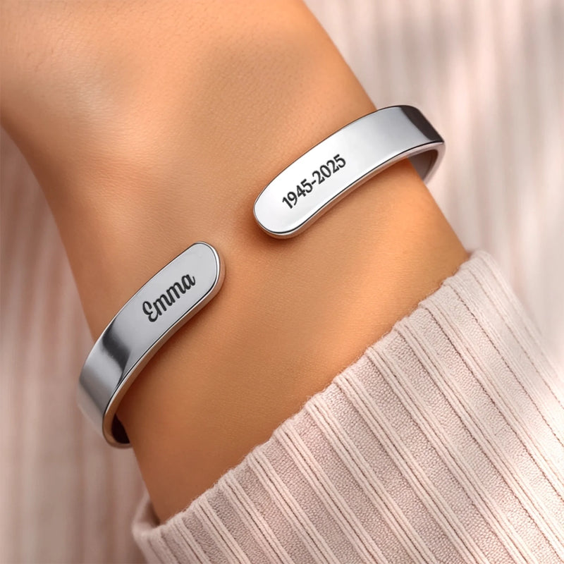 Custom Engraved Stainless Steel Cuff Bracelet - Personalized Memorial Sympathy Gifts For Loss Of Mom, Dad - Always In My Thoughts, Forever In My Heart