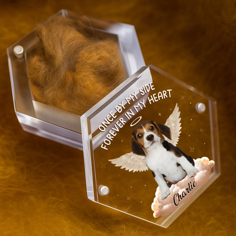 Custom Photo Acrylic Pet Fur Keepsake Box - Personalized Pet Memorial Sympathy Gifts For Dogs, Cats - Always With Me In Loving Memory