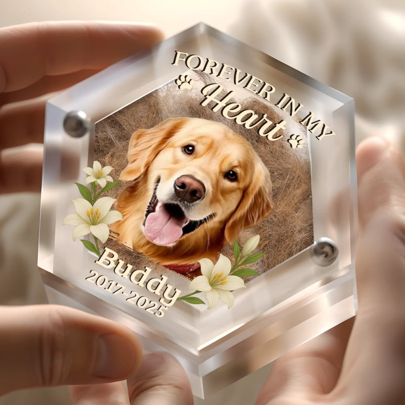 Custom Photo Acrylic Pet Fur Keepsake Box - Personalized Pet Memorial Sympathy Gifts For Dogs, Cats - Forever In My Heart