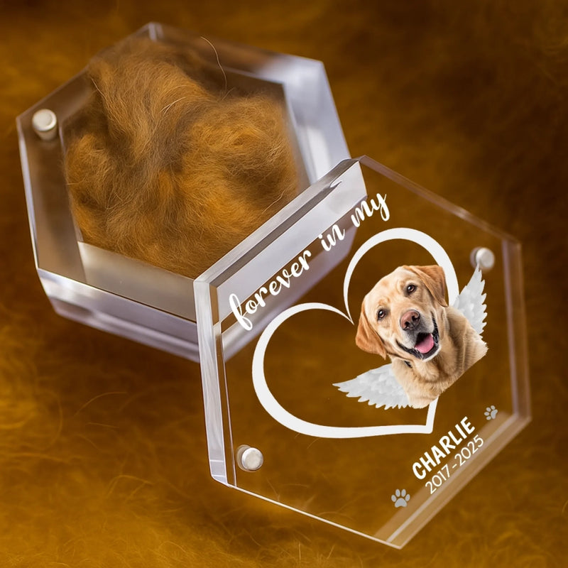 Custom Photo Acrylic Pet Fur Keepsake Box - Personalized Pet Memorial Sympathy Gifts For Dogs, Cats - Forever Loved, Forever Missed