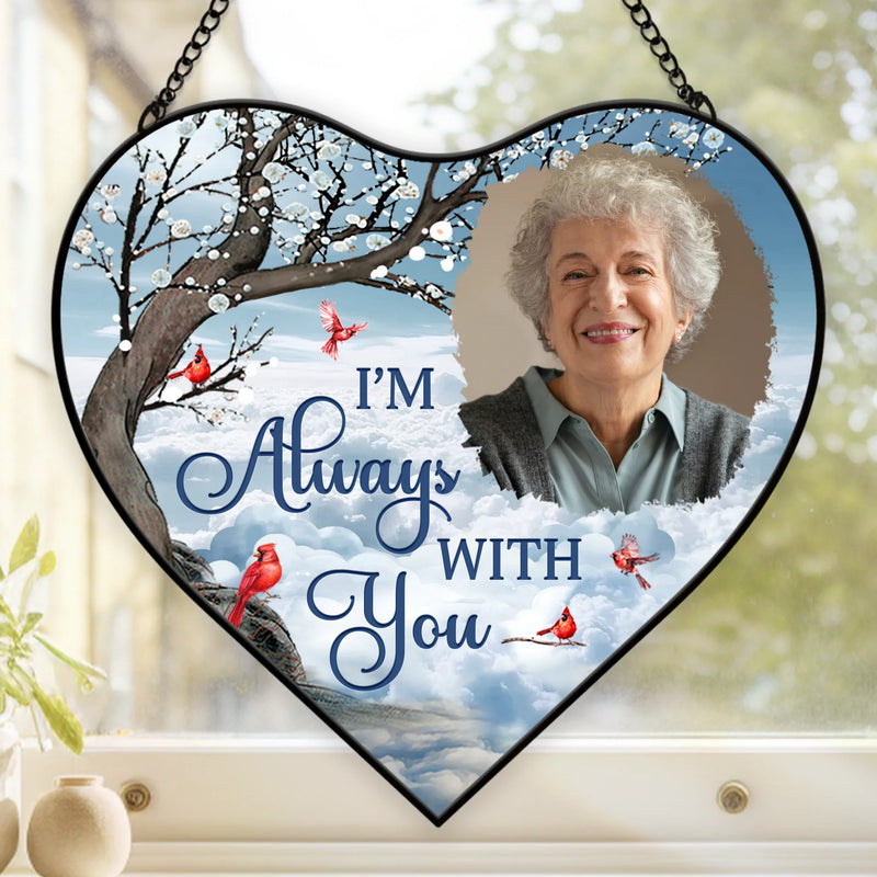 Custom Photo Heart-Shaped Stained Glass Window Suncatcher - Personalized Memorial Sympathy Gifts For Loss Of Mom, Dad - Heavenly Love Fills Every Corner