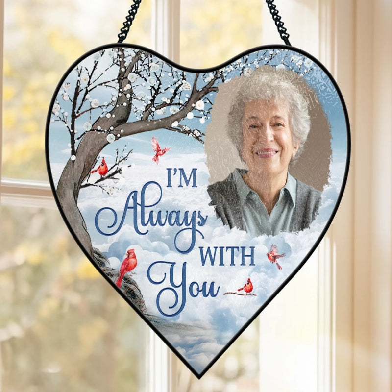Custom Photo Heart-Shaped Stained Glass Window Suncatcher - Personalized Memorial Sympathy Gifts For Loss Of Mom, Dad - Heavenly Love Fills Every Corner
