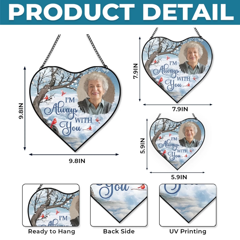 Custom Photo Heart-Shaped Stained Glass Window Suncatcher - Personalized Memorial Sympathy Gifts For Loss Of Mom, Dad - Heavenly Love Fills Every Corner