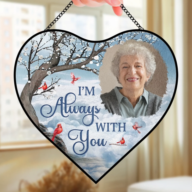 Custom Photo Heart-Shaped Stained Glass Window Suncatcher - Personalized Memorial Sympathy Gifts For Loss Of Mom, Dad - Heavenly Love Fills Every Corner