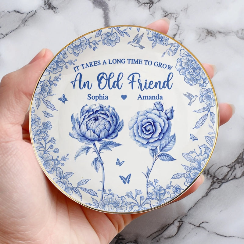 Custom Full-Print Round Jewelry Dish - Personalized Best Friend Birthday Gifts For Women - Friendship Grows Stronger With Time