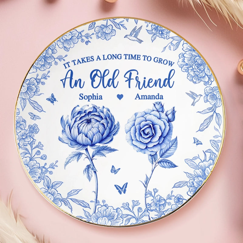 Custom Full-Print Round Jewelry Dish - Personalized Best Friend Birthday Gifts For Women - Friendship Grows Stronger With Time