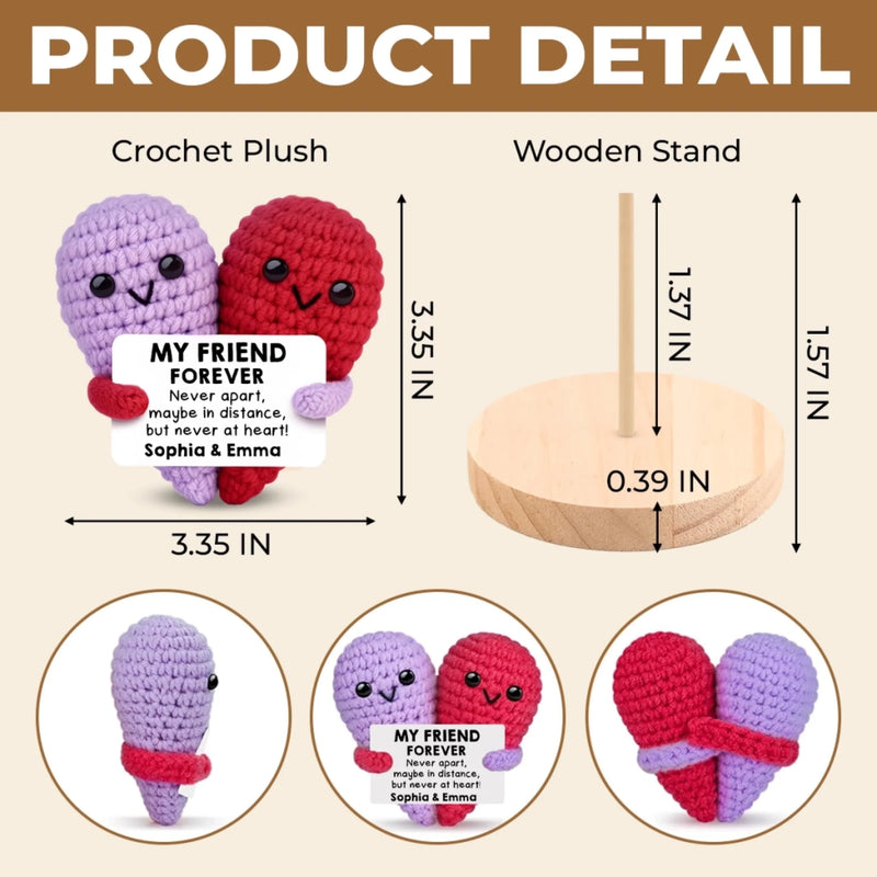 Custom Crochet Heart Plush - Personalized Best Friend Birthday Gifts For Women - Friendship Served With Smiles