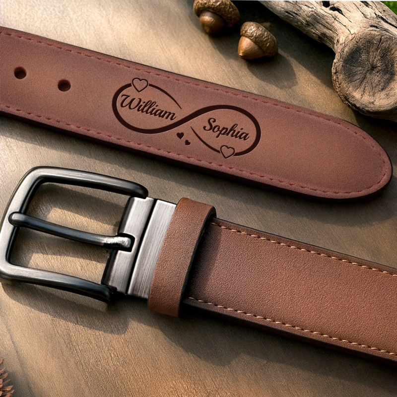 Custom Double-Sided Engraved Leather Belt - Personalized Anniversary Wedding Gifts For Husband And Wife, Him And Her - You And Me, No Filter