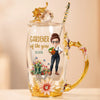 Custom Enamel Flower Tea Cup With Lid & Spoon - Personalized Garden Gifts For Gardeners - Life’s Better In The Garden