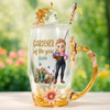 Custom Enamel Flower Tea Cup With Lid & Spoon - Personalized Garden Gifts For Gardeners - Life’s Better In The Garden