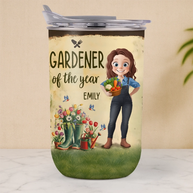 Custom 10oz Wine Tumbler With Lid - Personalized Garden Gifts For Gardeners - Pardon My Plants