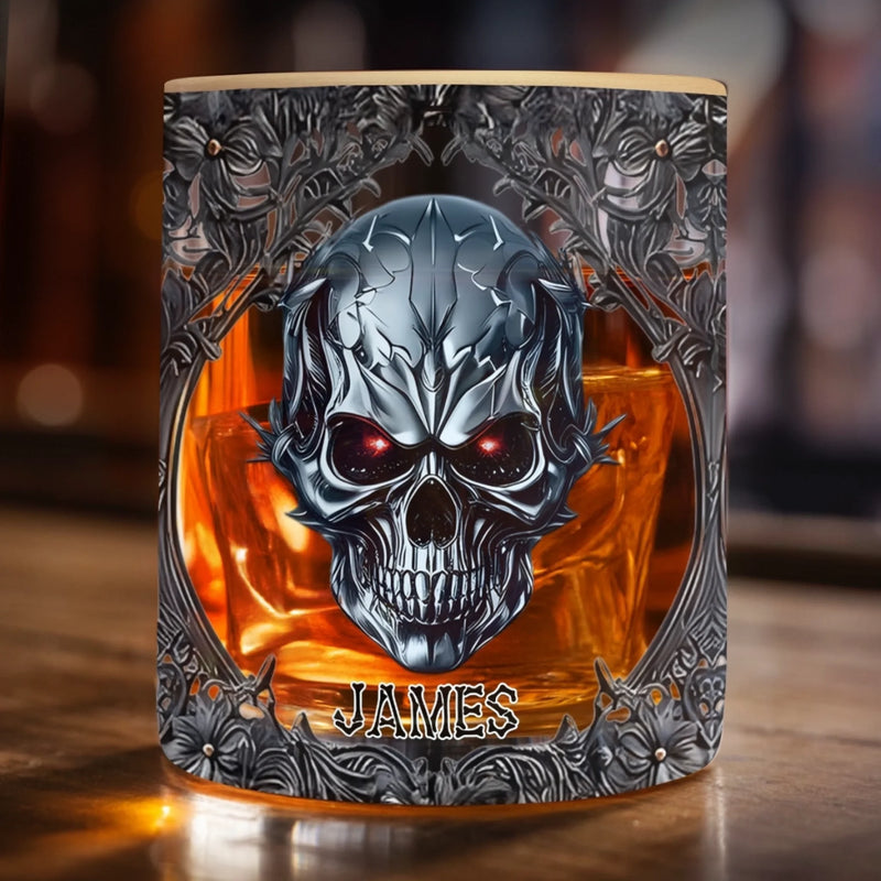 Custom Gothic Skull Whiskey Glass - Personalized Birthday Gifts For Bikers, Rock Music Fans, Best Friends, Family, Whiskey Lovers - Be Cool, Be Wild