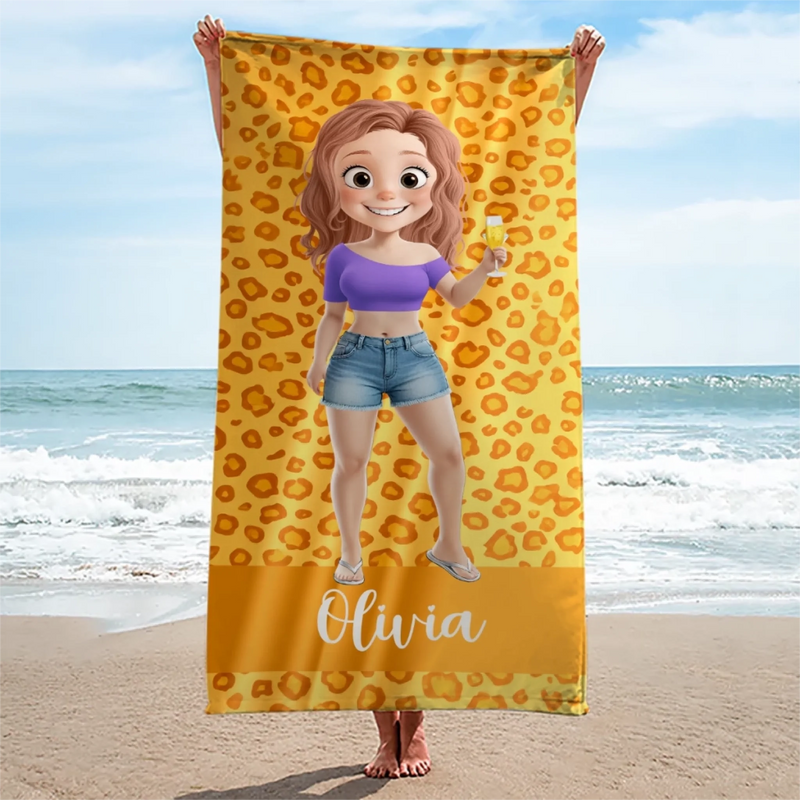 Custom Beach Towel - Personalized Summer Vacation And Travel Gifts For Women - Sun, Sand, And Sips