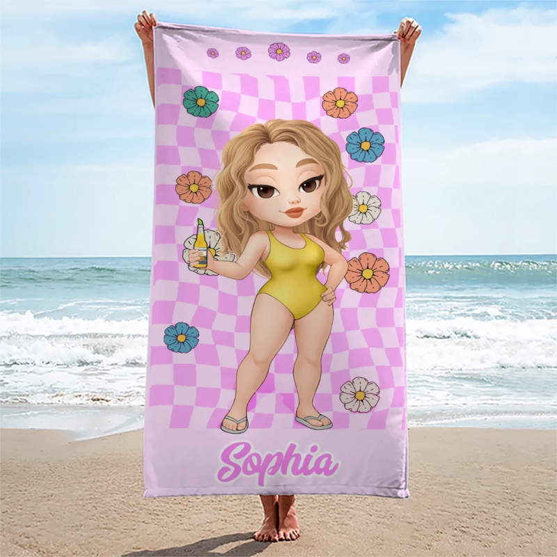 Custom Beach Towel - Personalized Summer Vacation And Travel Gifts For Women - Tropical Vibes All Day