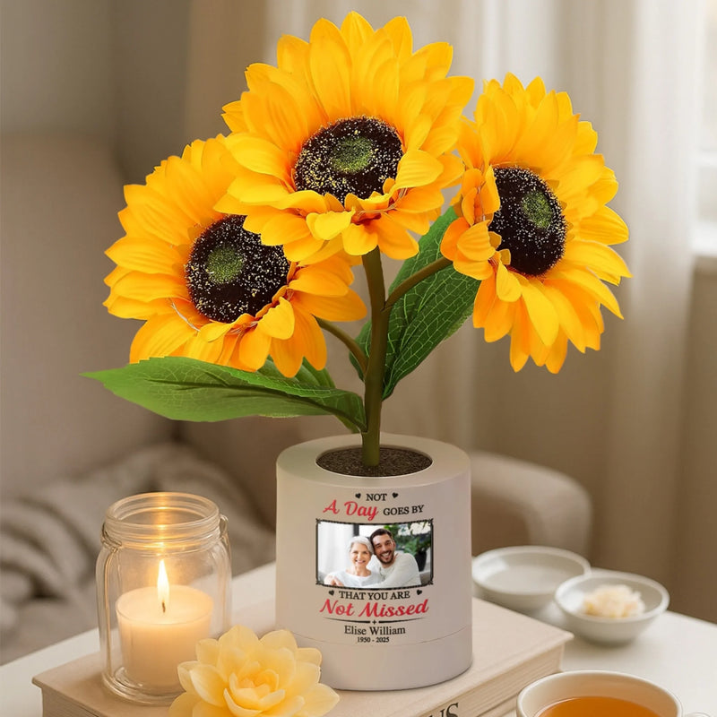 Custom Photo Sunflower Lamp Night Light - Personalized Memorial Sympathy Gifts For Loss Of Mom, Dad - Missing You Always
