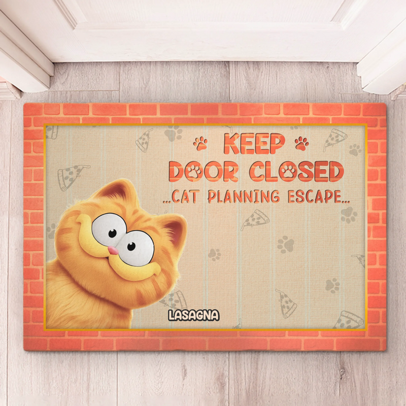 Funny Cat Escape Warning Door Decor - Doormat