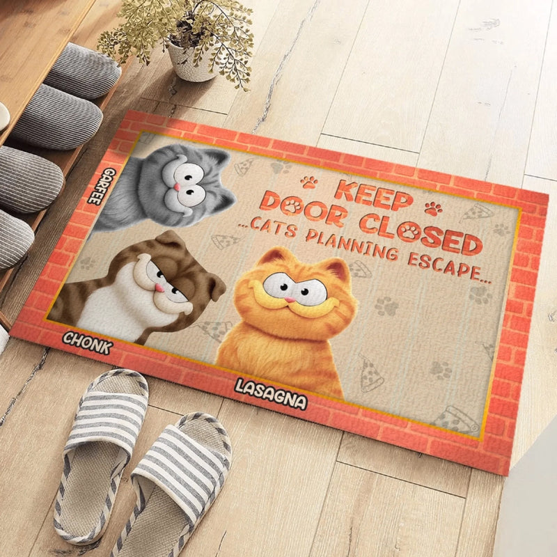 Funny Cat Escape Warning Door Decor - Doormat