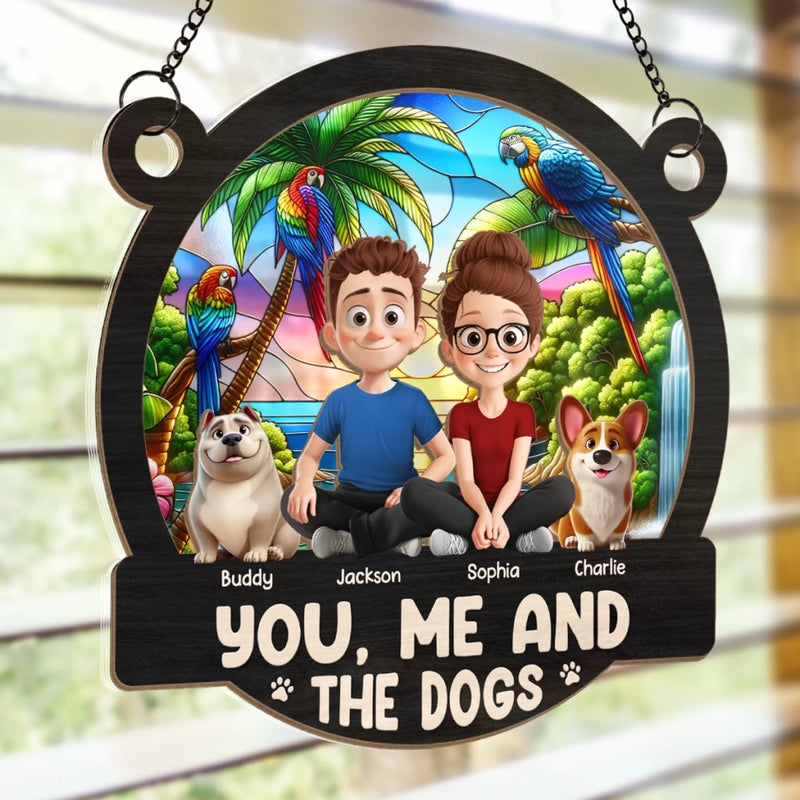 Custom Window Hanging Suncatcher Ornament - Personalized Anniversary Wedding Gifts For Husband And Wife, Dog Dad And Mom - Stay Pawsitive, Stay Together