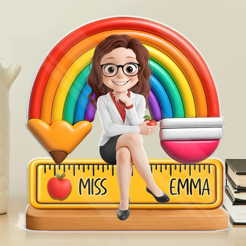Custom Name Teacher Rainbow Gifts - Personalized Acrylic Plaque Custom Shape