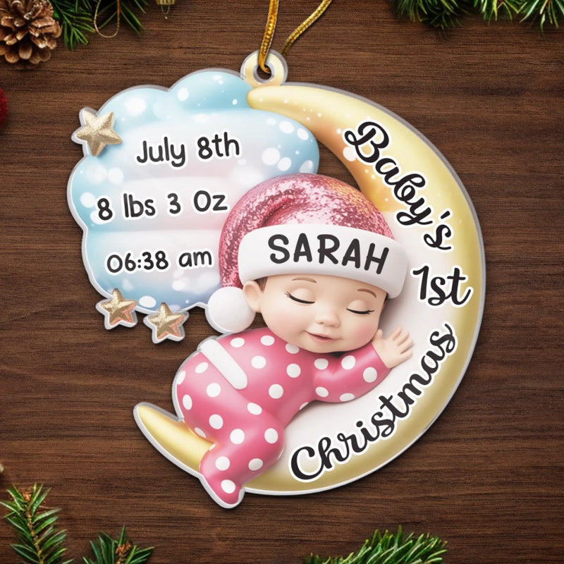 Custom Acrylic Ornament - Personalized Christmas Baby Shower, Gender Reveal Gifts For New Moms, New Dads, New Parents - Cherishing Your Very First Christmas