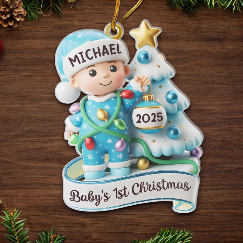 Custom Acrylic Ornament - Personalized Christmas Baby Shower, Gender Reveal Gifts For New Moms, New Dads, New Parents - Stockings, Snows, And Baby Giggles