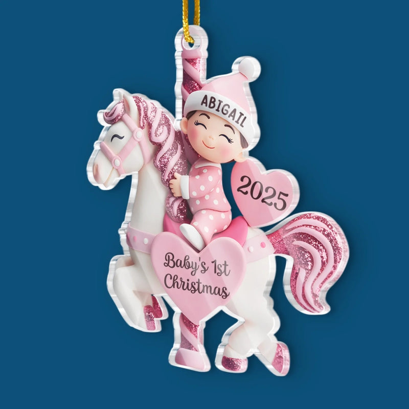 Custom Acrylic Ornament - Personalized Christmas Baby Shower, Gender Reveal Gifts For New Moms, New Dads, New Parents - Love At First Sleigh