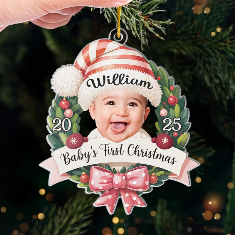 Custom Photo Acrylic Ornament - Personalized Christmas Baby Shower, Gender Reveal Gifts For New Moms, New Dads, New Parents - Santa’s Cutest Helper