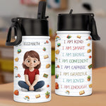 Custom Name Positive Affirmation Schoolgirl Gifts for Girls - Personalized Kid Water Bottle