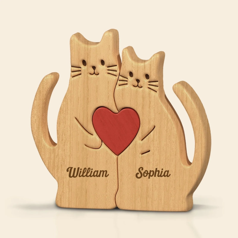 Custom Cat Shaped Wooden Art Puzzle - Personalized Anniversary Wedding Gifts For Husband And Wife, Him And Her - You’re The Purr To My Meow