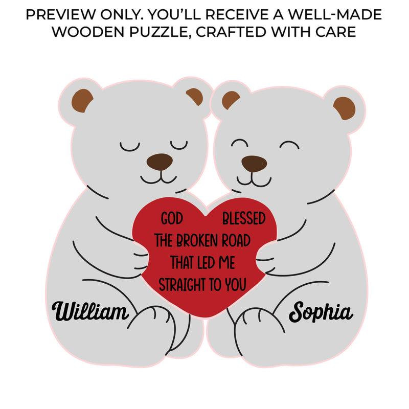 Custom Bear Shaped Wooden Art Puzzle - Personalized Anniversary Wedding Gifts For Husband And Wife, Him And Her - Destined To Meet You