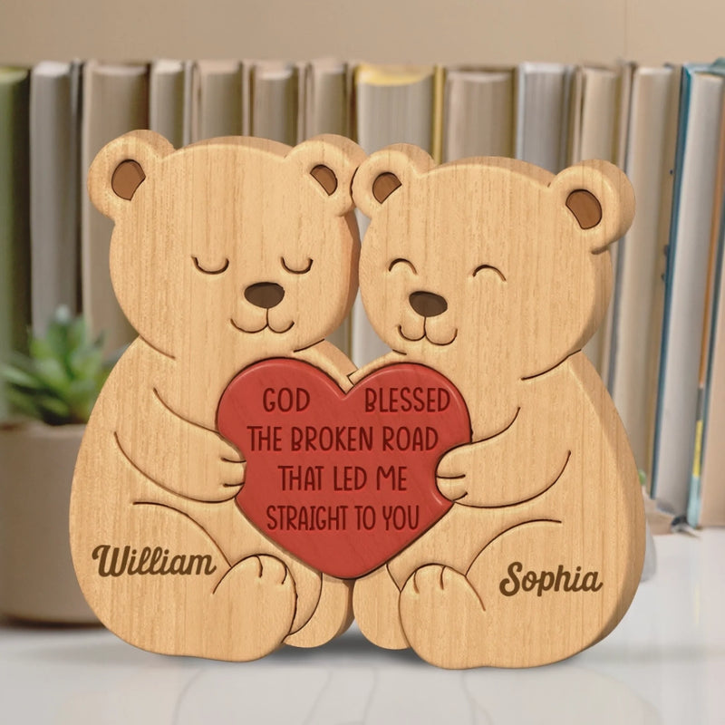 Custom Bear Shaped Wooden Art Puzzle - Personalized Anniversary Wedding Gifts For Husband And Wife, Him And Her - Destined To Meet You