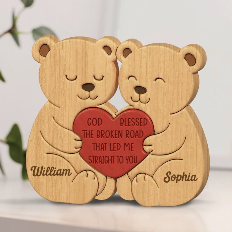Custom Bear Shaped Wooden Art Puzzle - Personalized Anniversary Wedding Gifts For Husband And Wife, Him And Her - Destined To Meet You