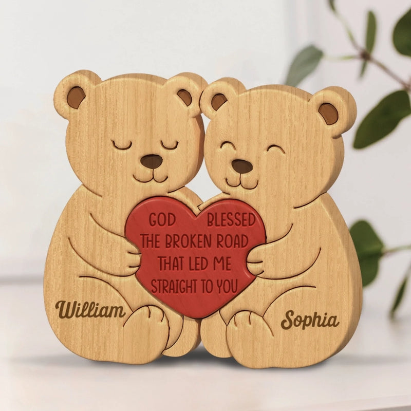 Custom Bear Shaped Wooden Art Puzzle - Personalized Anniversary Wedding Gifts For Husband And Wife, Him And Her - Destined To Meet You