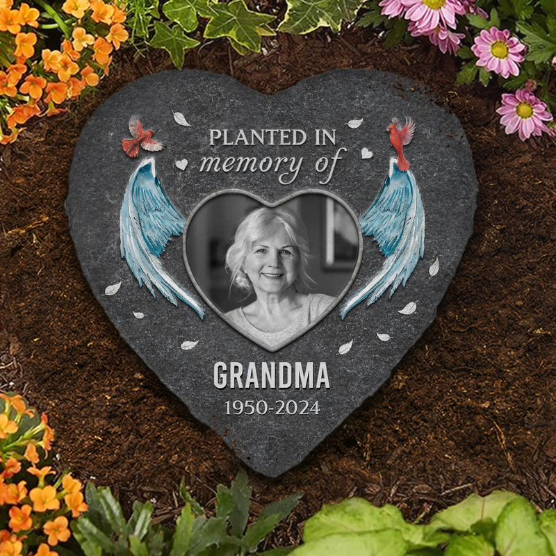 Custom Photo Angel Wing Memorial Gifts for Grandma - Personalized Memorial Stone