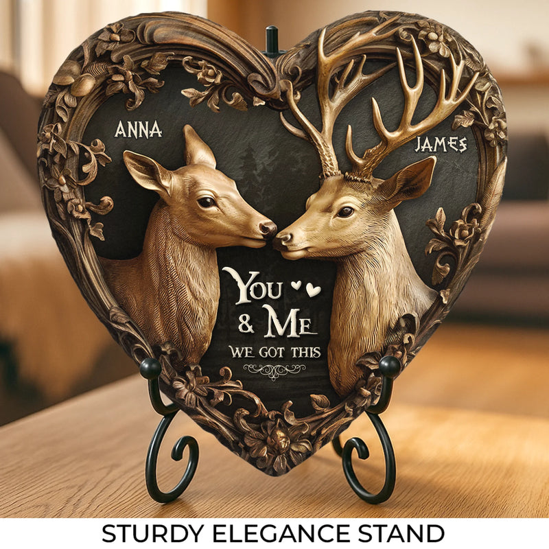 With You, I Feel As Graceful As A Deer In Its Element - Couple Personalized Custom 3D Effect Printed Heart Shaped Stone With Stand - Gift For Husband Wife, Anniversary