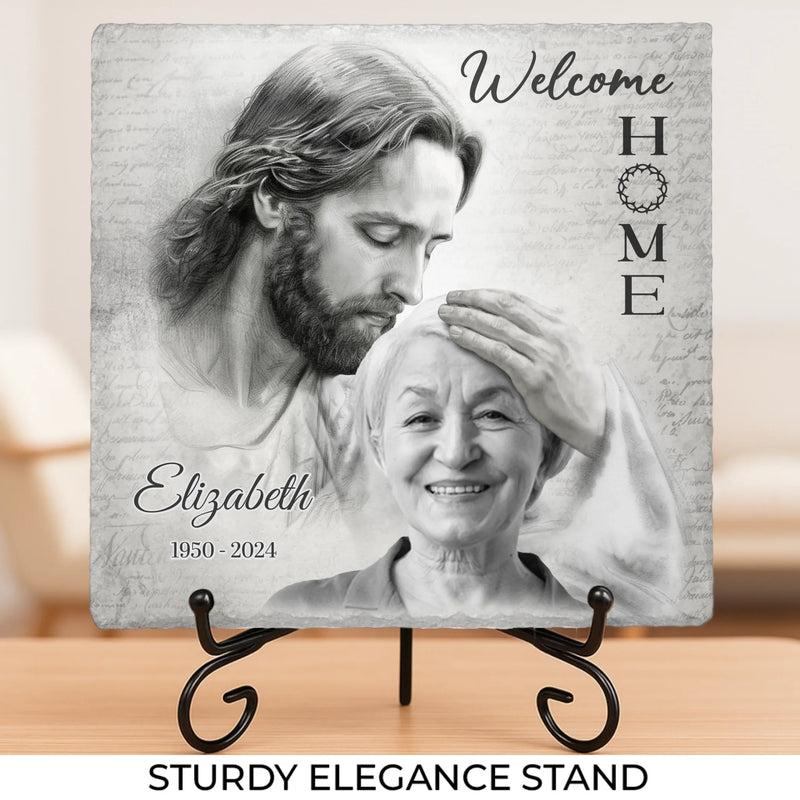 Custom Photo Welcome Home - Memorial Personalized Custom Square Shaped Stone With Stand - Sympathy Gift For Family Members
