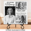 Custom Photo Love Shines Brightly Through Our Memories - Memorial Personalized Custom Square Shaped Stone With Stand - Sympathy Gift For Family Members