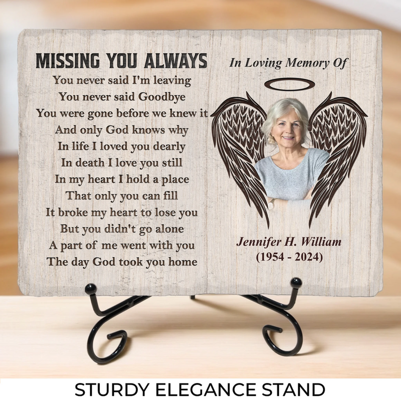 Custom Photo Memorial Angel Decor - Personalized Stone With Stand